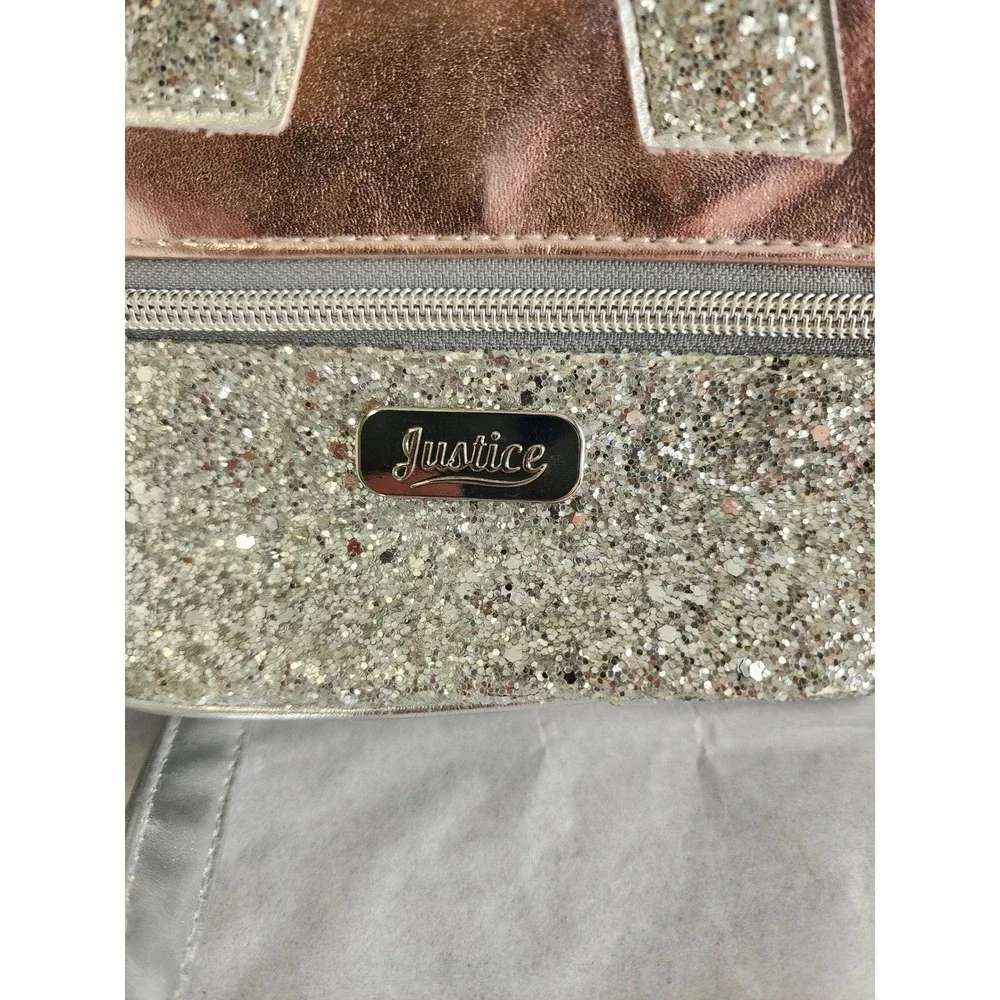 Justice Girls Mini Backpack Initial A Silver Metallic Glitter Pom Pom Charm